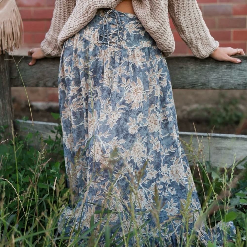 Thistlewood Drop-Waist Maxi Skirt - Blue